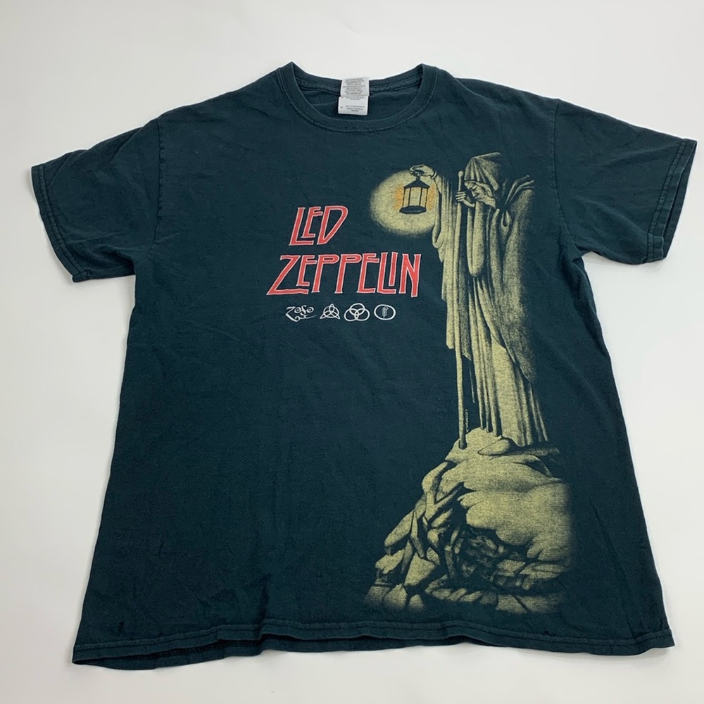 Led Zeppelin Graphic T-shirt 2012 Faded Black Size Medium Gildan Cotton Band